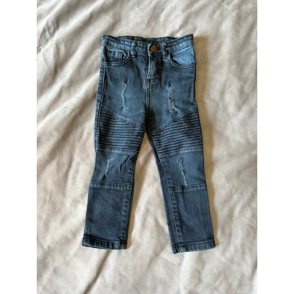 Baby Colors Toddler Boys Biker Jeans Dark Wash Distressed Moto Pants Size 2